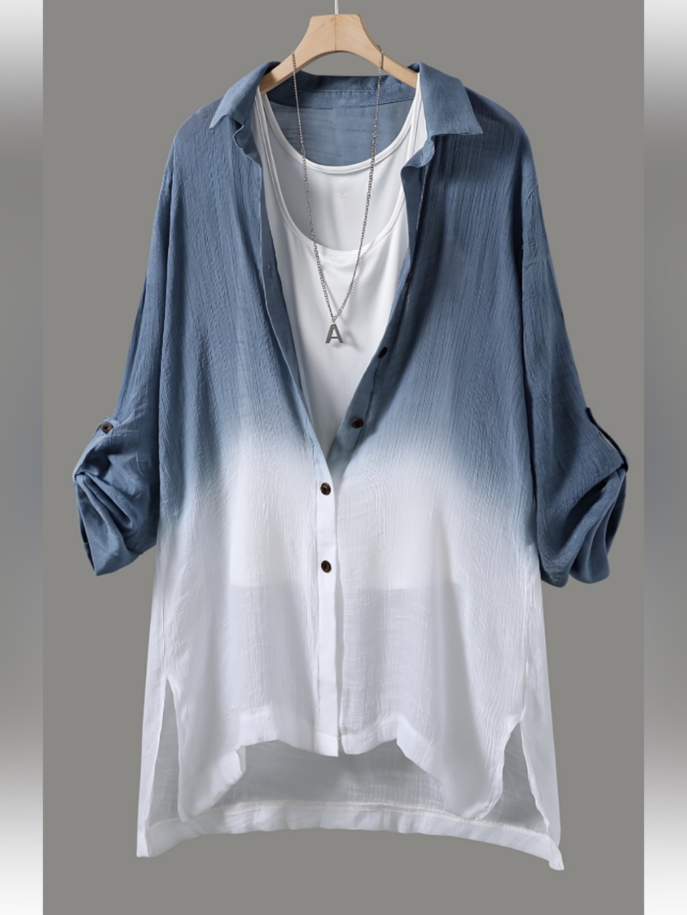Beach break Relaxed Ombre Button-Down Shirt bathing suit cover or tunic
